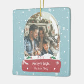 Fun Merry kerstfoto sneeuw wereldbol illustratie Keramisch Ornament (Links)