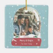 Fun Merry kerstfoto sneeuw wereldbol illustratie Keramisch Ornament (Achterkant)