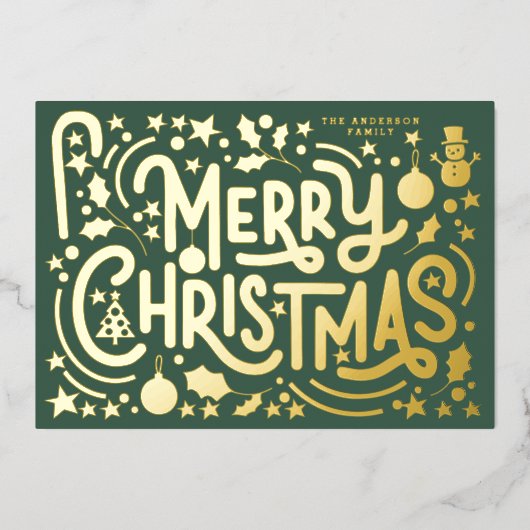 Fun Merry KerstHappy Lettering Foto terug Folie Feestdagenkaart (Voorkant)