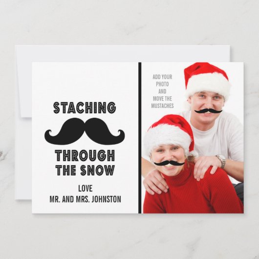 Fun Merry-kerstmustache-fotokaart Feestdagenkaart (Voorkant)