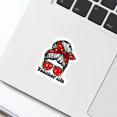 Fun Messy Bun Teacher School Red Sticker