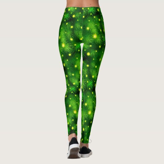 Fun met groene lederen botanische foliage met kers leggings (Achterkant)