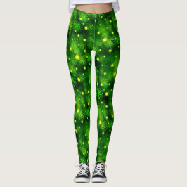 Fun met groene lederen botanische foliage met kers leggings