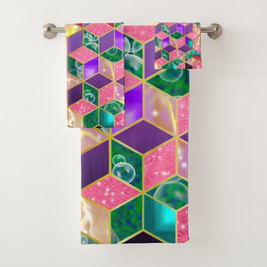 Fun, met meer gemengde ruitvormige hexagon bad handdoek (Insitu)