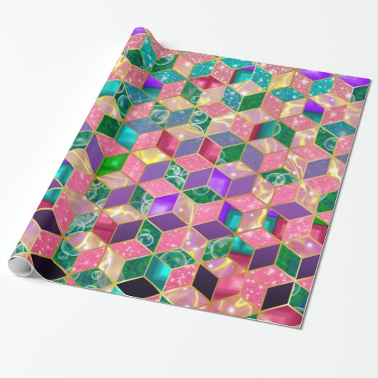 Fun, met meer gemengde ruitvormige hexagon cadeaupapier (Uitgerold)