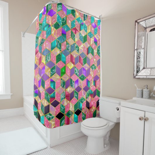 Fun, met meer gemengde ruitvormige hexagon douchegordijn (In situ)
