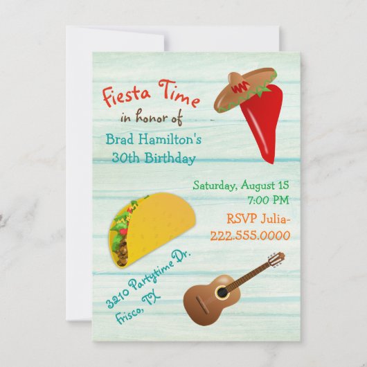 Fun Mexican Fiesta Birthday Party Invitation Kaart (Voorkant)