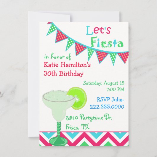Fun Mexican Fiesta Birthday Party Invitation Kaart (Voorkant)