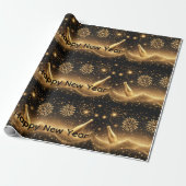 Fun Midnight Gold Champagne Dreams Happy New Year  Cadeaupapier (Uitgerold)