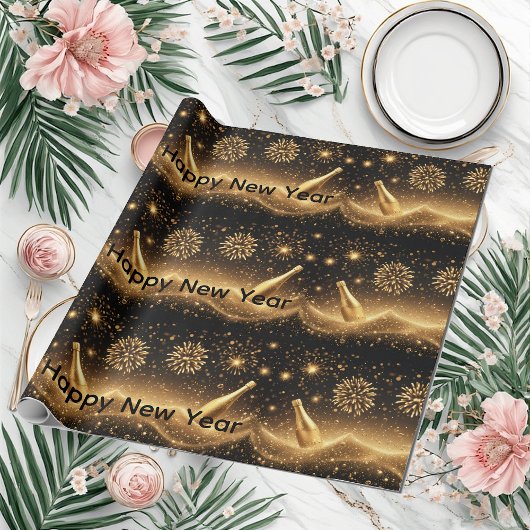 Fun Midnight Gold Champagne Dreams Happy New Year  Cadeaupapier