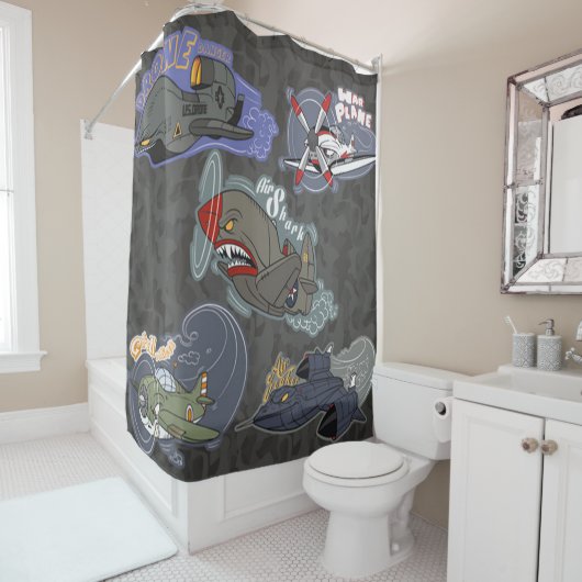 Fun Militaire vliegtuigen Douchegordijn (In situ)