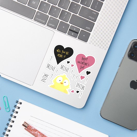 Fun Mine Mine Mine Valentijnse  Kip Theme Sticker (Laptop met iPhone)