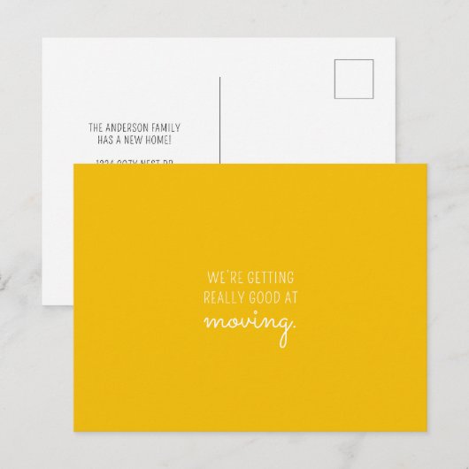 Fun Minimale Gele Nieuwe Adres Beweging van het Hu Aankondigingskaart (Voorkant / Achterkant)