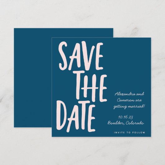 Fun Minimalist Blauwgroen Blue Whimsical Wedding Save The Date (Voorkant / Achterkant)