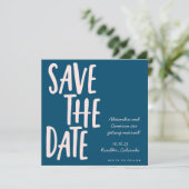 Fun Minimalist Blauwgroen Blue Whimsical Wedding Save The Date (Staand voorkant)