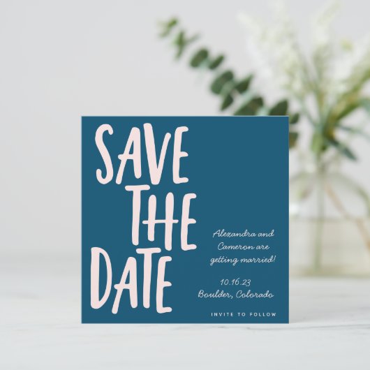 Fun Minimalist Blauwgroen Blue Whimsical Wedding Save The Date (Staand voorkant)