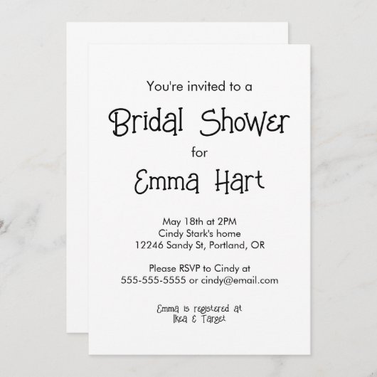 Fun Minimalist Bridal Shower-uitnodiging Kaart (Voorkant / Achterkant)