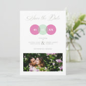 Fun Mint & Hot Pink Photo Couple Wimshical Script Save The Date (Staand voorkant)