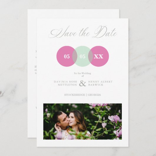 Fun Mint & Hot Pink Photo Couple Wimshical Script Save The Date (Voorkant / Achterkant)