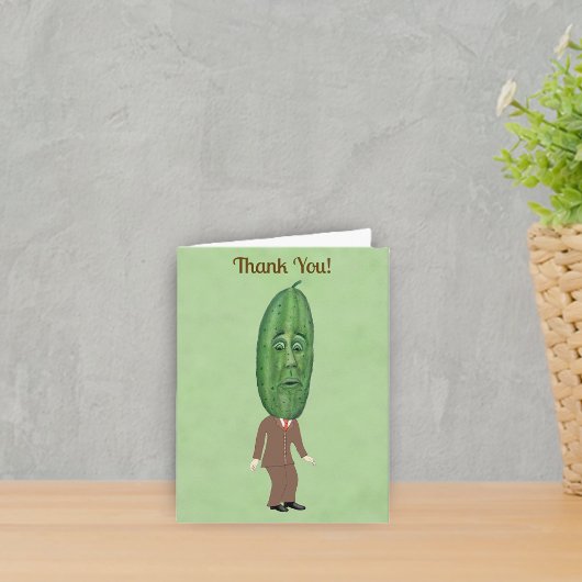 Fun Mister Pickle Head Man Brown Suit op Groen Bedankkaart