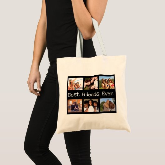 Fun Modern 6 Foto Best Friends Ever Black White Tote Bag (Voorkant (product))