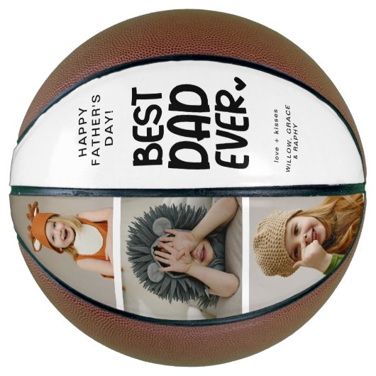 Fun Modern 'BEST DAD EVER' 3 Foto Basketbal (Voorkant)