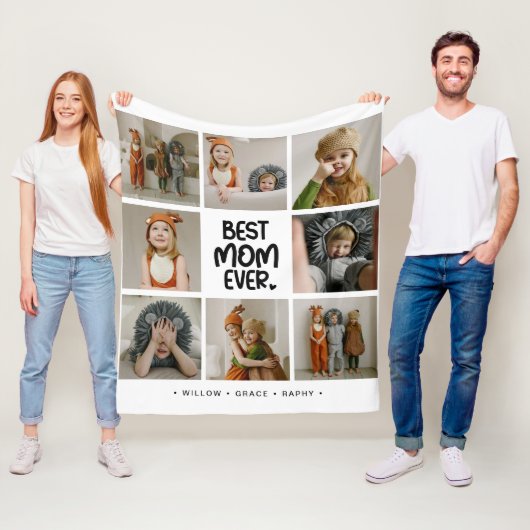 Fun Modern 'BEST MOM EVER' 6 Photo Fleece Deken (In situ)