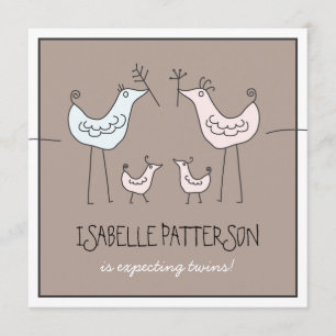 Fun Modern Birds Twin Baby Girl Shower Kaart