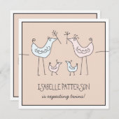 Fun Modern Birds Twin Baby shower Invitation Kaart (Voorkant / Achterkant)