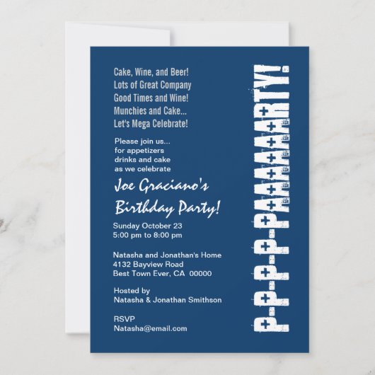 Fun Modern Birthday Navy Blue White Red Sjabloon Kaart (Voorkant)