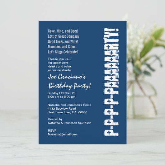 Fun Modern Birthday Navy Blue White Red Sjabloon Kaart (Staand voorkant)