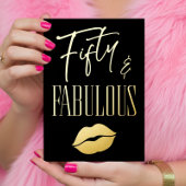 Fun Modern Black Fifty Fabulous Lips Birthday Folie Uitnodiging