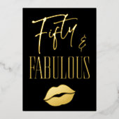 Fun Modern Black Fifty Fabulous Lips Birthday Folie Uitnodiging (Voorkant)