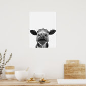 Fun Modern Black White Koe Rustic Farmhouse Poster (Keuken)