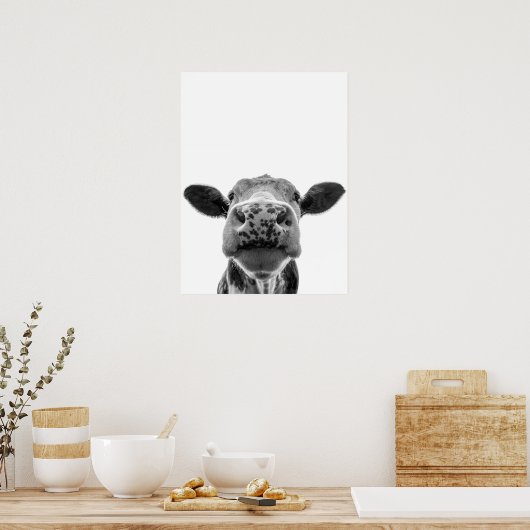 Fun Modern Black White Koe Rustic Farmhouse Poster (Keuken)