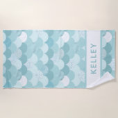 Fun Modern Blue Green Mermaid Scale Patroon Strandlaken (Voorkant)