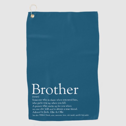 Fun Modern Blue Typographic Brother Definition Golfhanddoek (Voorkant)