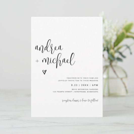 Fun Modern Casual minimalistisch harthuwelijk Kaart (Staand voorkant)