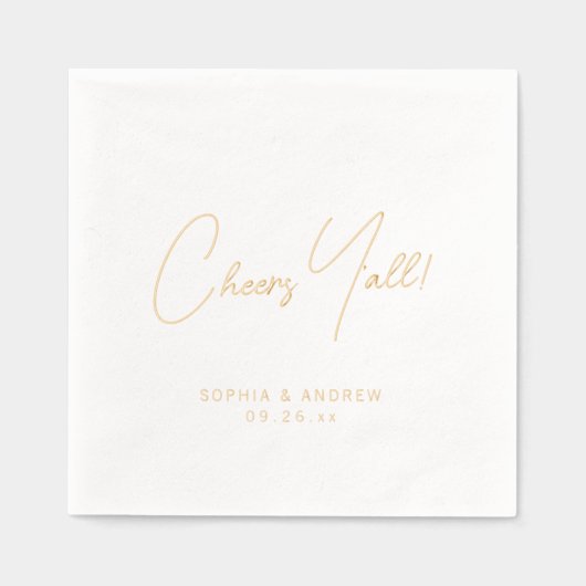 Fun modern cheers y'all script minimalist wedding folie servetten (Voorkant)