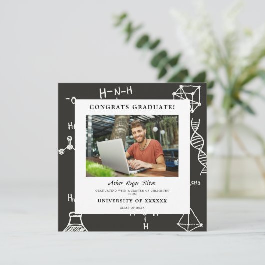 Fun Modern Chemistry Background Elements Afstudere Kaart (Staand voorkant)