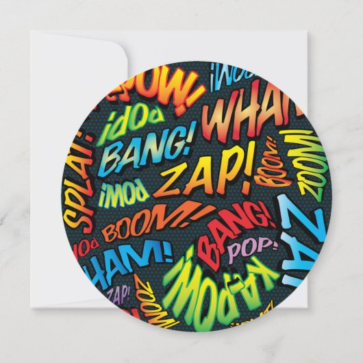 Fun Modern Comic Book Circle Weddenschap Kaart (Achterkant)