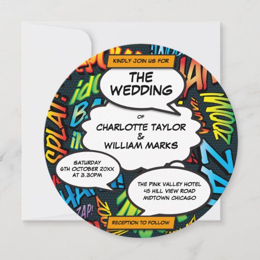 Fun Modern Comic Book Photo Circle Wedding Kaart (Voorkant)
