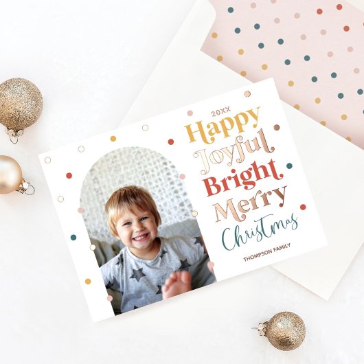 Fun Modern Confetti Happy Joyful Bright Photo Arch Folie Feestdagenkaart