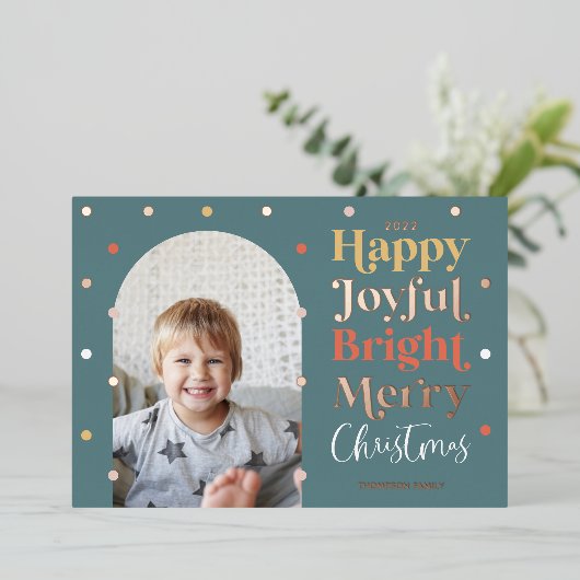 Fun Modern Confetti Happy Joyful Bright Photo Arch Folie Feestdagenkaart (Staand Voorkant)