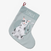 Fun Modern Cute Black en White Cat Cartoon Kinder Grote Kerstsok (Voorkant (Hangend))