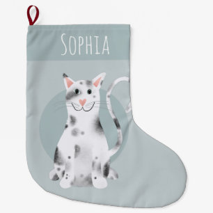 Fun Modern Cute Black en White Cat Cartoon Kinder Grote Kerstsok