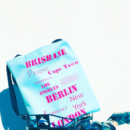 Fun Modern en Colorful Blue en Hot Pink reizen Tote Bag