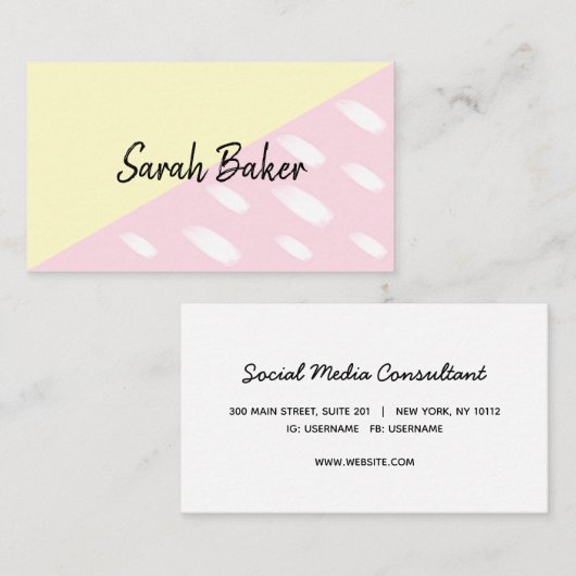 Fun Modern Geel Roze met Waterverf Stippen Visitekaartje (Voorkant / Achterkant)