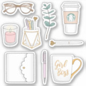 Fun Modern Girl Boss Coffee White Planner Stickers (Voorkant)