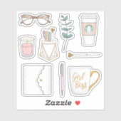 Fun Modern Girl Boss Coffee White Planner Stickers (Vel)